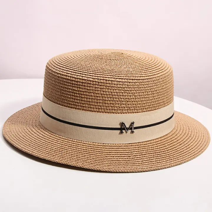 Sombrero De Paja Para Mujer Verano Estilo Flat Top Small Top Hat Para Playa Y Vacaciones Sombrero Tejido En Paja Protección Solar - 1