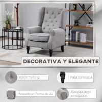 HOMCOM Sillón de Salón Moderno Butaca para Dormitorio con Reposacabezas y Patas de Madera Sofá Individual Carga 160 kg para Oficina Sala de Estar Gris - details 3