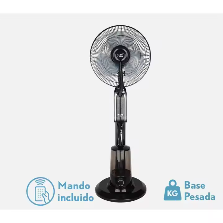 FABRILAMP Ventilador De Pie Tromba Negro 3 Vel 80w Nebulizador Tanque De Agua 3L C/remoto Y Temporizador 120x45x40 Cm Motor AC 2posiciones, fijo y rotatorio también oscilante pulveriza micropartículas de agua 200ml//h calidad de confianza - 1