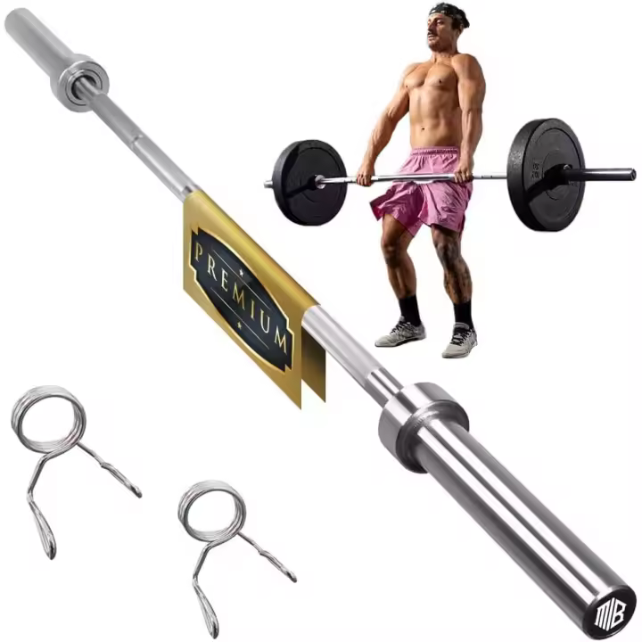 ManiBoom Barra OLIMPICA 20kg 220 cm para Discos y Pesas de Ø50mm - Barra de MUSCULACION para Press Banca, Halterofilia Crossfit - Barra Olímpica Carga máxima de 230kg para Gimnasio o Casa - 1