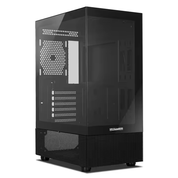 NOX XTREME PRODUCTS HUMMER VISION BLACK - Semitorre ATX  M-ATX, Ventana lateral y frontal de cristal templado, Espacio para 5 ventiladores, Compatible Tarjetas gráficas de hasta 300mm, USB 3.0, Negro - 1