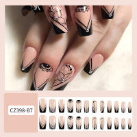 Kit De Uñas Postizas De Presión Para Mujeres Y Niñas 24 Piezas Juego De Uñas Postizas Cortas Cuadradas Con Diseño De Flores Geométricas Y Brillo Moda Oficina - details 56