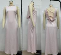Vestido Largo Elegante Y Delgado De Verano Sin Mangas De Cuello Redondo Retro Para Vacaciones Estilo Casual Y Moda Color Sólido - details 1