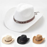 Sombrero De Paja Con Cinturón Para Mujer Protección Solar Casual Vintage Adecuado Para Viajes Pesca Y Exterior - details 0