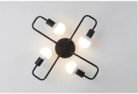 Lámpara De Techo Semi-Aplicada Vintage Negra De Hierro Fundido Estilo Nórdico Minimalista Con 4 Luces Para Hogar Y Barns - details 4