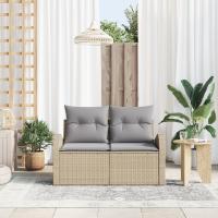 Sofá de jardín de 2 plazas vidaXL con almacenamiento y cojines Beige de poliratán - details 2