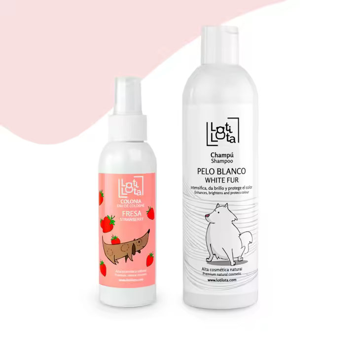 PACK CUIDADO BAÑO LOTI LOTA, para perro, colonia fresa + champú pelo blanco - 1