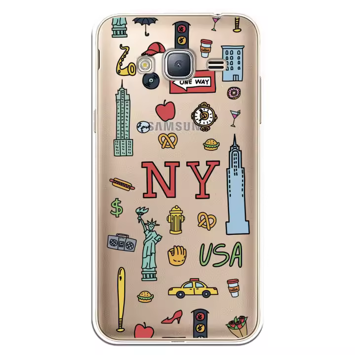 Funda compatible Samsung Galaxy J3 - J3 2016 - Diseño Patrón Urbano Ciudad New York USA - Carcasa Silicona TPU Flexible Transparente - Personalaizer - 1