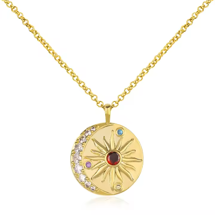 Encanto Collar con colgante de sol y luna de circonita sintética de cobre y temperamento a la moda para mujer, ideal como regalo de fiesta. - 1
