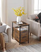 Mesa auxiliar multifuncional con multienchufe, diseño compacto con 2 cajones, ideal como mesita de noche, almacenamiento adicional para salón y dormitorio, disponible en gris ahumado o marrón rústico - details 2