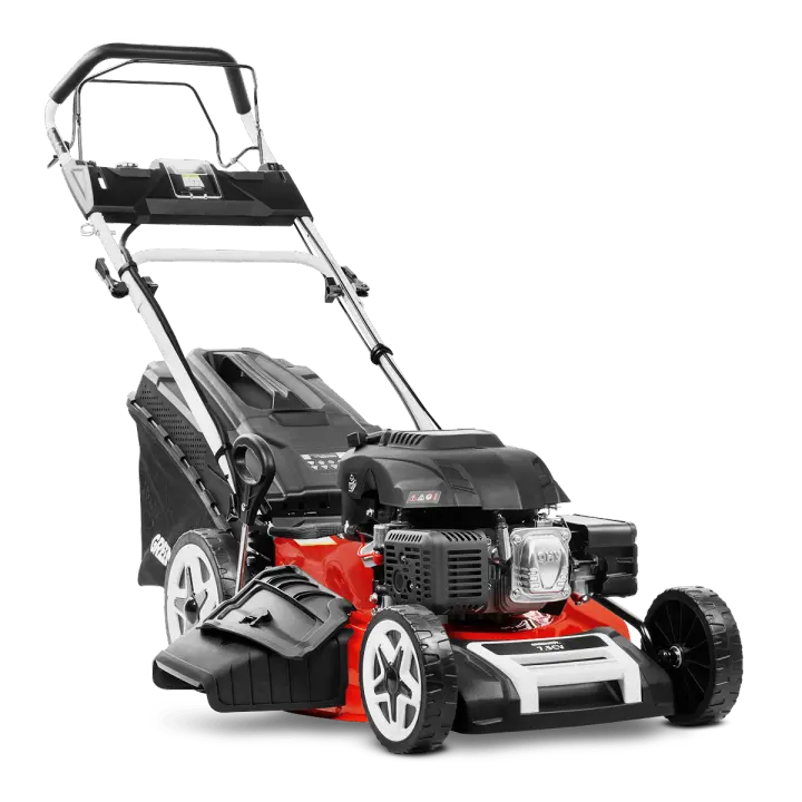 GREENCUT GLM880XE - Cortacésped Gasolina 224cc 7.5cv, Arranque eléctrico Motor 4 Tiempos autopropulsado, Cuchilla Acero Doble Filo 530mm 21", Altura Corte Regulable y Cesta con Capacidad 65L - 1