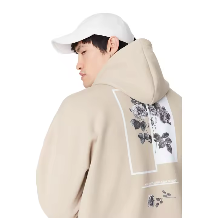 Trendyol Black Oversize/Wide Cut Hooded Fleece Inside/Warm Floral Printed Sweatshirt Tmnaw22Sw1651 - 1