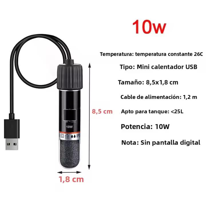 Calentador De Acuario USB Mini Para Pequeño Tanque De Peces 26°C Temperatura Constante Submersible Termostato 10W - 1