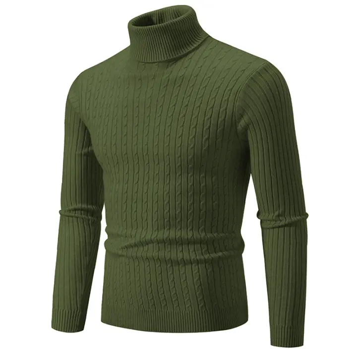 (Mejor) Hombres suéter de cuello alto Color sólido Lana Casual Invierno Chaqueta caliente Deporte suéter de cuello alto - 1
