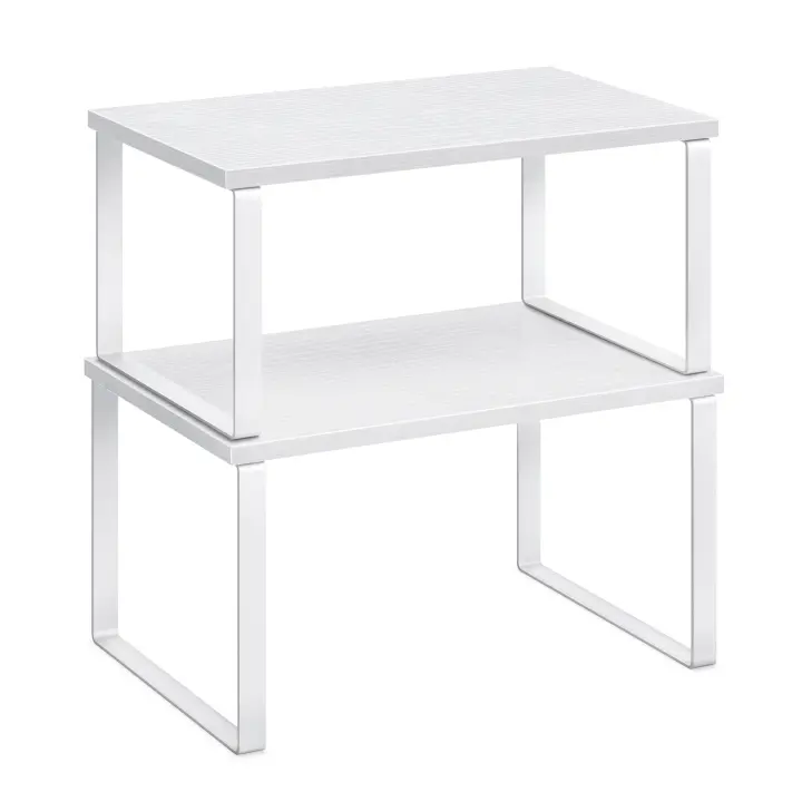 SONGMICS Estante para Especias, Juego de 2, Organizador de Armario, Estante de Almacenamiento de Cocina Extensible, Especiero de Metal y Madera de Ingeniería, Blanco Nube y Beige Natural/Negro Tinta y Beige Natural/Negro Ébano y Negro/Blanco Nieve y Blanc - 1