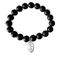 Pulsera de Plata de Ley 925 con Cruz de Caravaca y Ágata Negra Mate 10mm - Ajustable y Elástica - Bolsa de Tela de Regalo - details 0