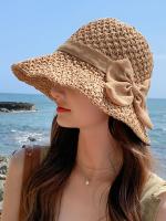 Sombrero De Paja Hecho a Mano Para Mujer Moda Verano Con Lazo Plegable Protección Solar Panamá Amplia De Pico Sombrilla Para Playa Y Uso Diario - details 8