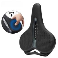 Sillín De Bicicleta MTB Para Hombres Y Mujeres Cómodo Asiento De Bicicleta De Montaña Absorbedor De Choque Con Superficie De Cuero Y Almohadilla Grande Transpirable Hueco - details 0