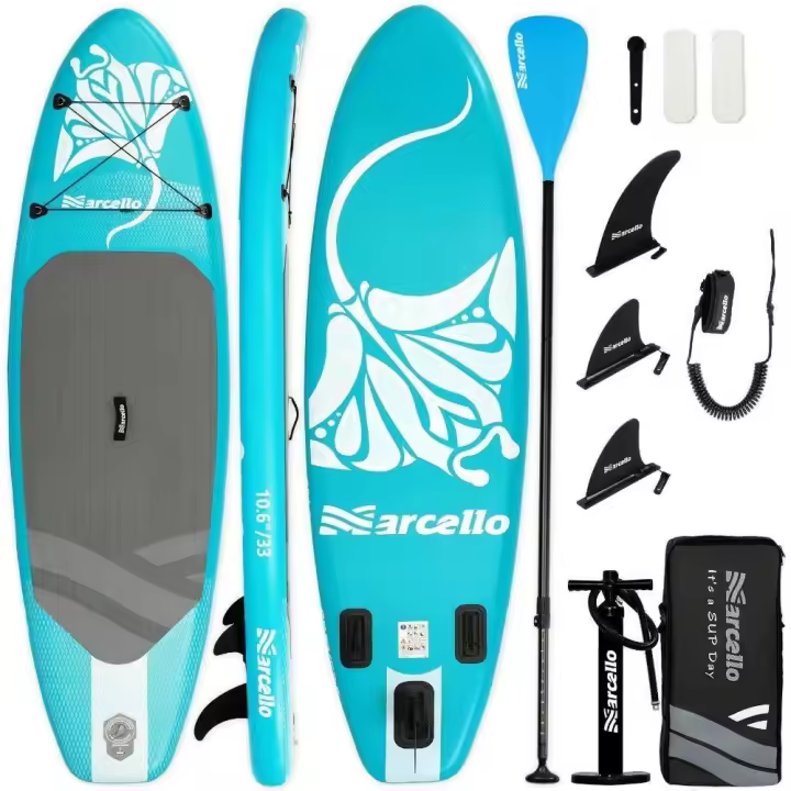 Marcello Sports Manta - Kit Tabla Paddle Surf 320 x 80 x 15 cm, con remo ajustable, 3 quillas, hinchador, mochila y kit de reparación - 1