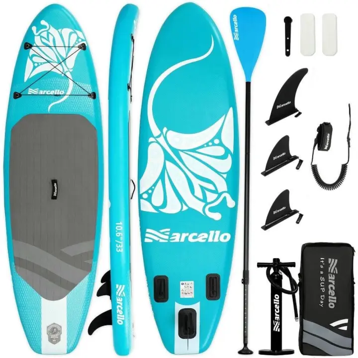 Marcello Sports Manta - Kit Tabla Paddle Surf 320 x 80 x 15 cm, con remo ajustable, 3 quillas, hinchador, mochila y kit de reparación - 1