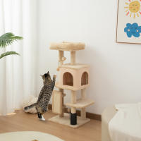 PawHut Árbol Rascador para Gatos Altura 104 cm Árbol para Gatos Torre para Gatos con Plataformas Poste con Cepillo Bolas Colgantes y Almohadilla para Rascar Beige - details 1
