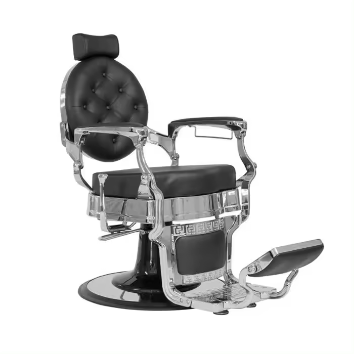 Sillón Clásico de Barbero hidráulico estilo Retro Vintage con reposapies integrado Modelo Buzz Silver Negro - 1