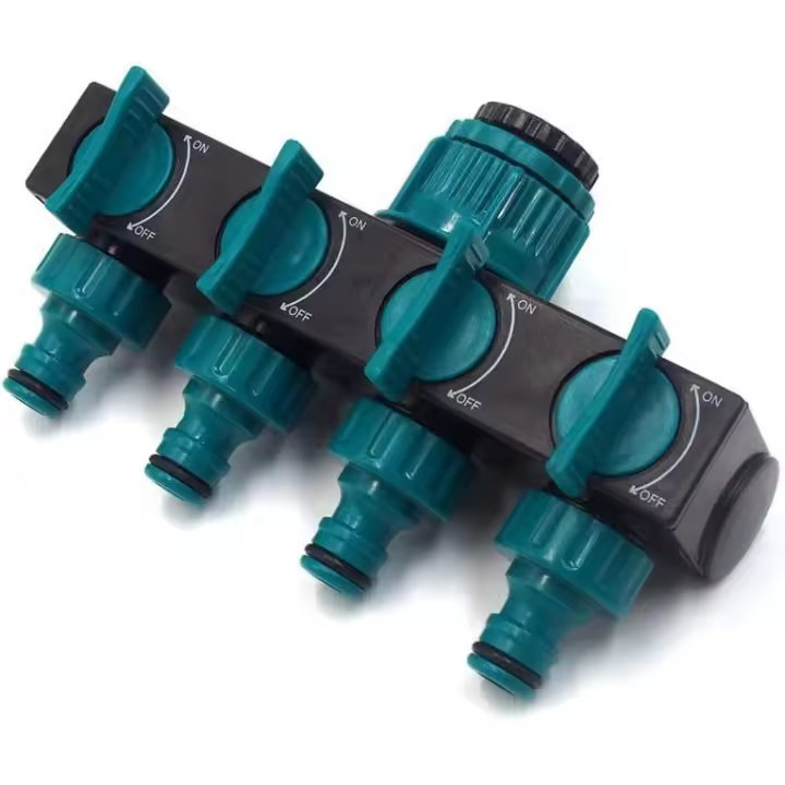 Conector de manguera de rociadores 4 salidas, Conector de rociadores distribuidor conector de extensión adaptador de grifo nariz y selector para jardín invernadero vegetal parche césped #1 - 1