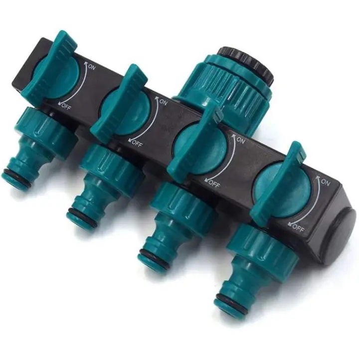 Conector de manguera de rociadores 4 salidas, Conector de rociadores distribuidor conector de extensión adaptador de grifo nariz y selector para jardín invernadero vegetal parche césped #1 - 1