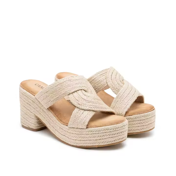 Sandalias Esparto Mujer Plataforma y con tacón, Espadrilles mujer, sandalias con decoración redonda de yute - 1