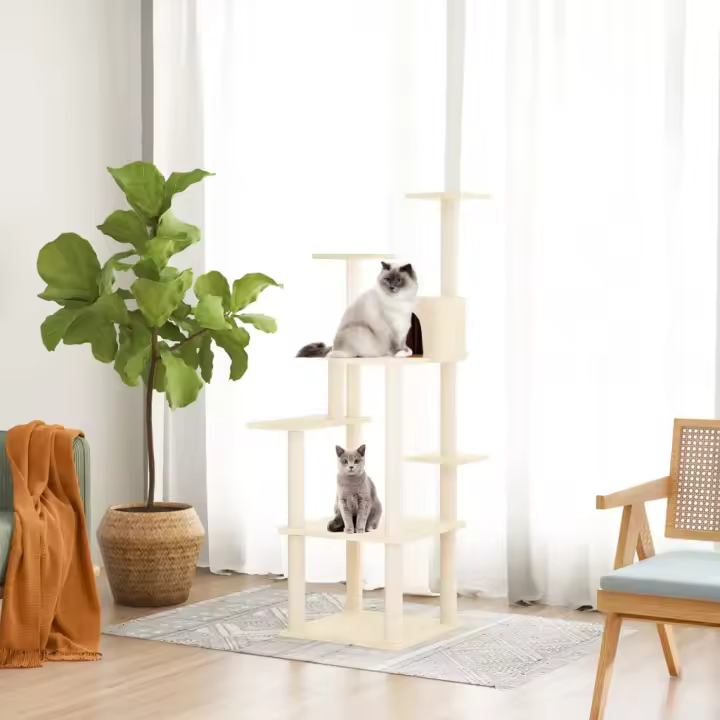 vidaXL Rascador para gatos con postes de sisal 153 cm torre para gatos Color Crema,  Gris claro,  Gris oscuro y mas - 1