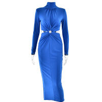 Vestido Largo Elegante Para Mujer Con Cuello Alto Y Manga Larga Efecto De Hollow out Adecuado Para Club Fiesta Noche Otoño Invierno Slim Fit Polyester - details 9