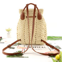 Mochila De Paja Hecha a Mano Para Mujer Bolso De Hombro Casual Playa Vacaciones Estilo Fashion Sin Cierre a Rayas Capacidad Baja - details 1