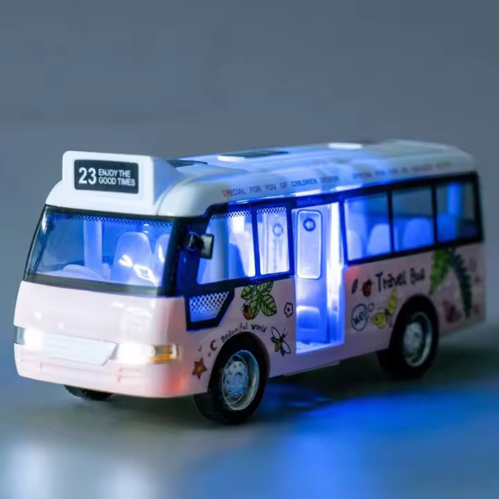 Juguetes De Autobús Escolar Con Sonido Y Luz Coches Pequeños De Casteado Para La Ciudad Potenciados Por La Fricción Regalo Para Niños - 1