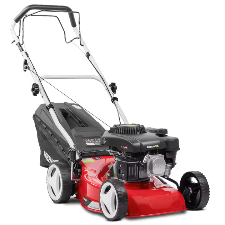 GREENCUT GLM690X - Cortacésped autopropulsado de Gasolina 132cc Arranque Manual Ancho Corte 410 mm Altura Corte Regulable Saco de Recogida 45L - 1
