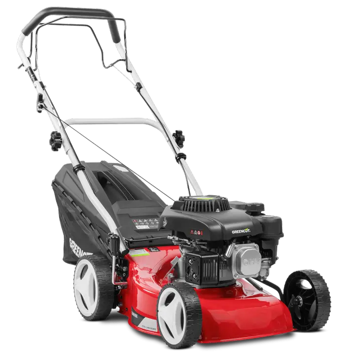 GREENCUT GLM690X - Cortacésped autopropulsado de Gasolina 132cc Arranque Manual Ancho Corte 410 mm Altura Corte Regulable Saco de Recogida 45L - 1