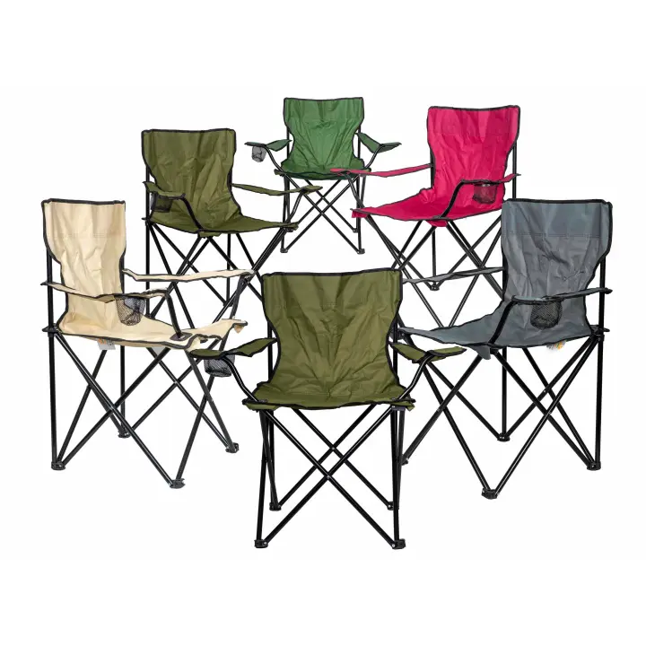 FENGSEN Pack de 6 Sillas Plegables de Camping con Bolsa de Transporte – 6 Colores Diferentes – con Reposabrazos y Portavasos, Silla Portátil para Playa, Pesca, Picnic y Barbacoa - 1