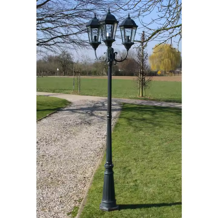vidaXL Farola de jardín 3 brazos 230 cm verde oscuro/negro aluminio - 1