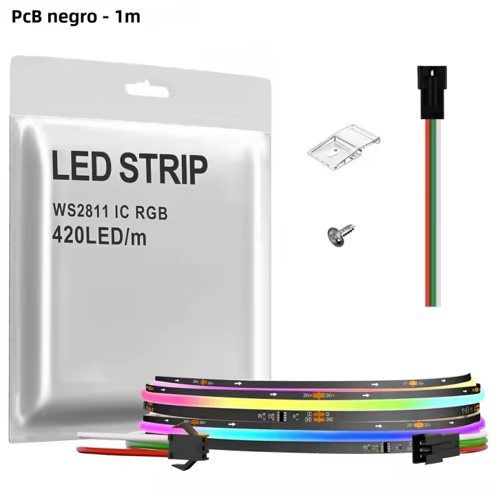 Tira De Luz LED COB RGB+IC WS2811 Direccional 420LEDs/m Color Sueño Alta Densidad Flexible RA90 Para Decoración De Interiores - 1