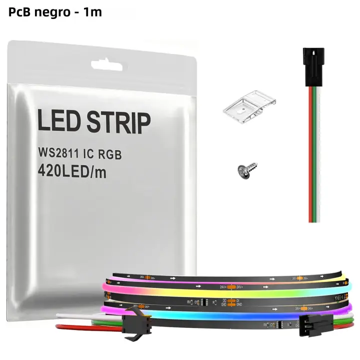 Tira De Luz LED COB RGB+IC WS2811 Direccional 420LEDs/m Color Sueño Alta Densidad Flexible RA90 Para Decoración De Interiores - 1