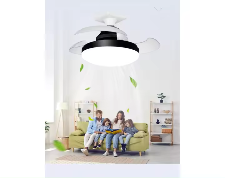 Ventilador de techo con Luz, 15 "regulable, 3 temperaturas de Luz, control remoto y aplicación, Aspas retráctiles, 4 velocidades, control remoto, función de memoria, temporizador, IP20 resistente al agua (con base) - 1