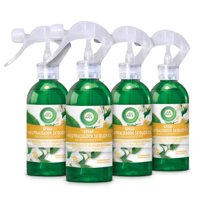 Air Wick - Spray Neutralizador de Olores Jazmín, Pack 4 Unidades, Origen Natural - 1