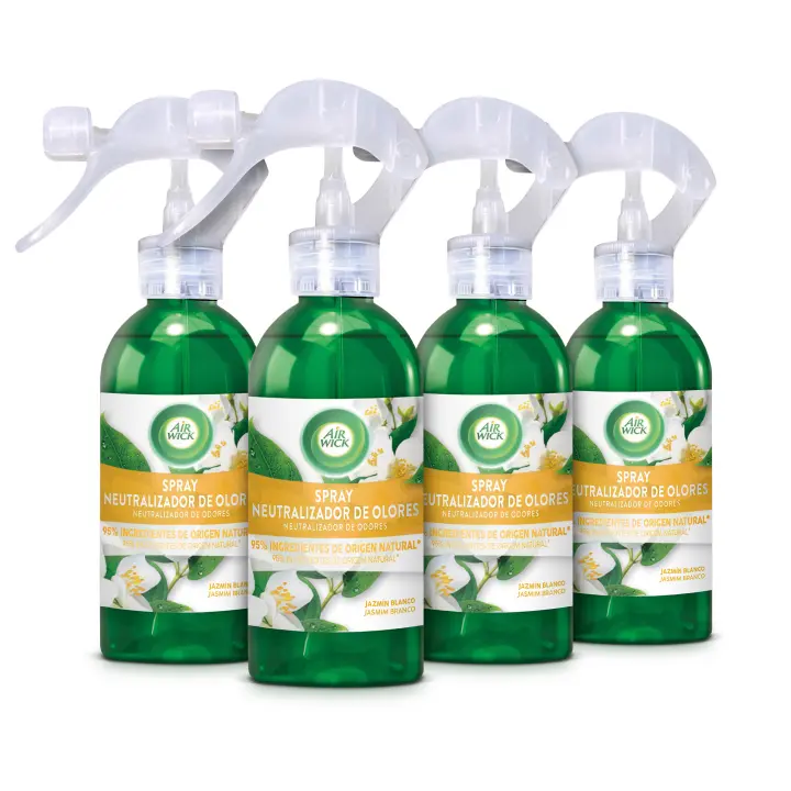 Air Wick - Spray Neutralizador de Olores Jazmín, Pack 4 Unidades, Origen Natural - 1