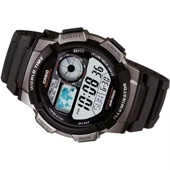 Reloj Casio collection Digital AE-1000w-1bv Hora Mundial - 5 Alarmas - 10 BAR - 1