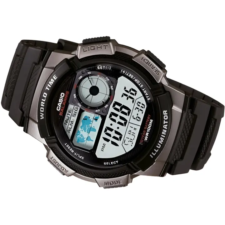 Reloj Casio collection Digital AE-1000w-1bv Hora Mundial - 5 Alarmas - 10 BAR - 1