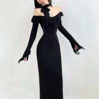 Vestido Bodycon De Malla Con Volantes Y Cuello Redondo Elegante Y Sexy De Candyhot Para Fiesta Club Noche Vestidos Largos - details 6