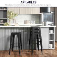 HOMCOM Conjunto de 4 Taburetes de Bar Estilo Industrial Apilables y con Reposapiés Aptos para Interiores y Exteriores 43x43x76 cm Carga Hasta 120kg - details 5