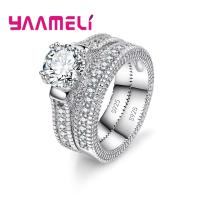 Juego De Anillos Para Novia Y Novio Elegante Boda Aniversario 925 Plata Esterlina Con Piedra De Zirconio Brillante Accesorio De Compromiso - details 0