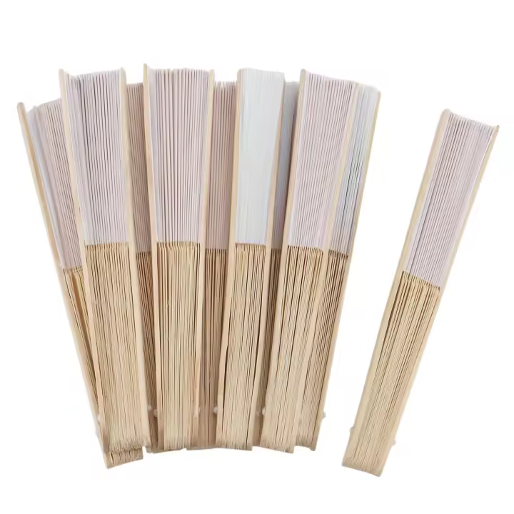 10 pcs/lot 21cm White Color Fabric Hand Fan, Silk Hand Fan Wedding Party Promotion Favor - 1