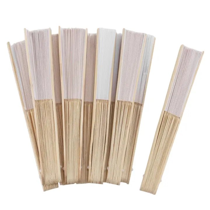 10 pcs/lot 21cm White Color Fabric Hand Fan, Silk Hand Fan Wedding Party Promotion Favor - 1