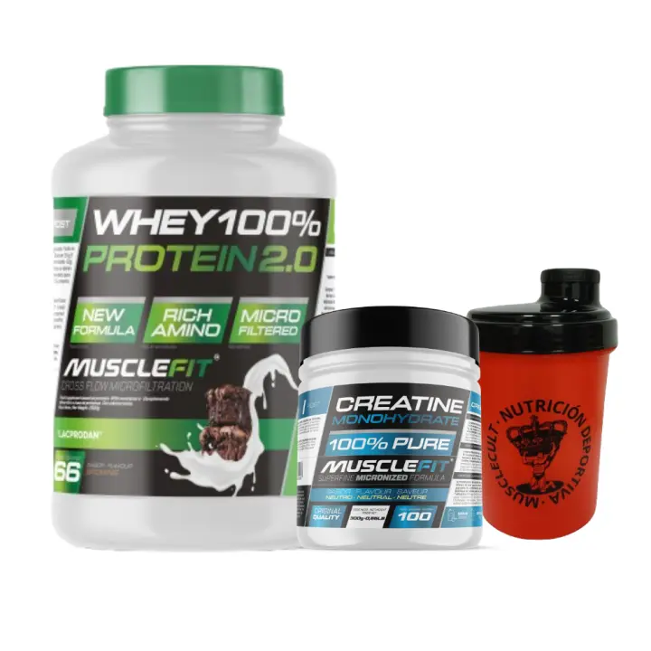 Pack Whey 100% Protein 2000g + Creatina 300g MuscleFIt + Shaker (regalo)  MUSCLECULT│Aumento Muscular - 1